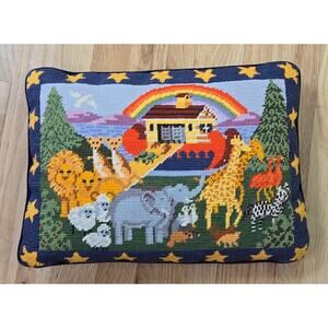 Vintage Noah's Ark Embrorderd Pillow 16"X11.5"
